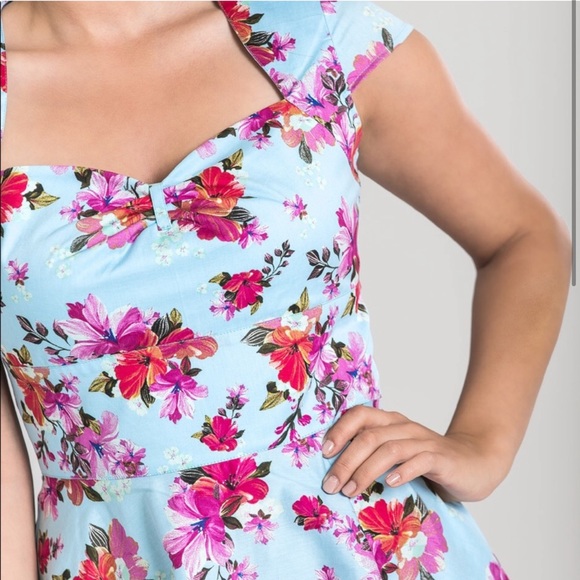 Hell Bunny Dress Vintage Inspired Tropical Floral Print Cap Sleeve Dress size L - Picture 2 of 12